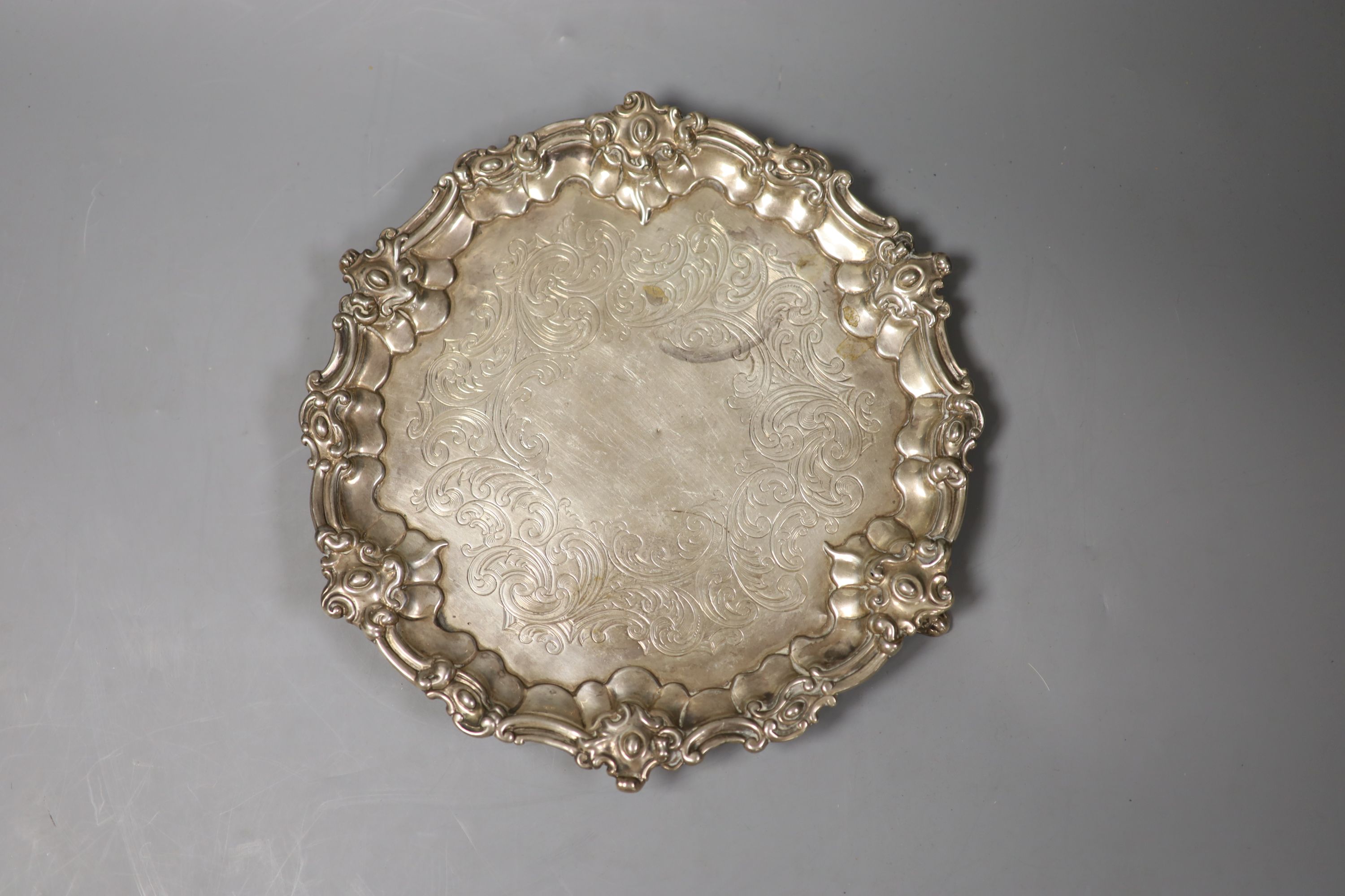 A Victorian silver salver by George Angel & Co, London, 1857, 27.5cm, 18.5oz.